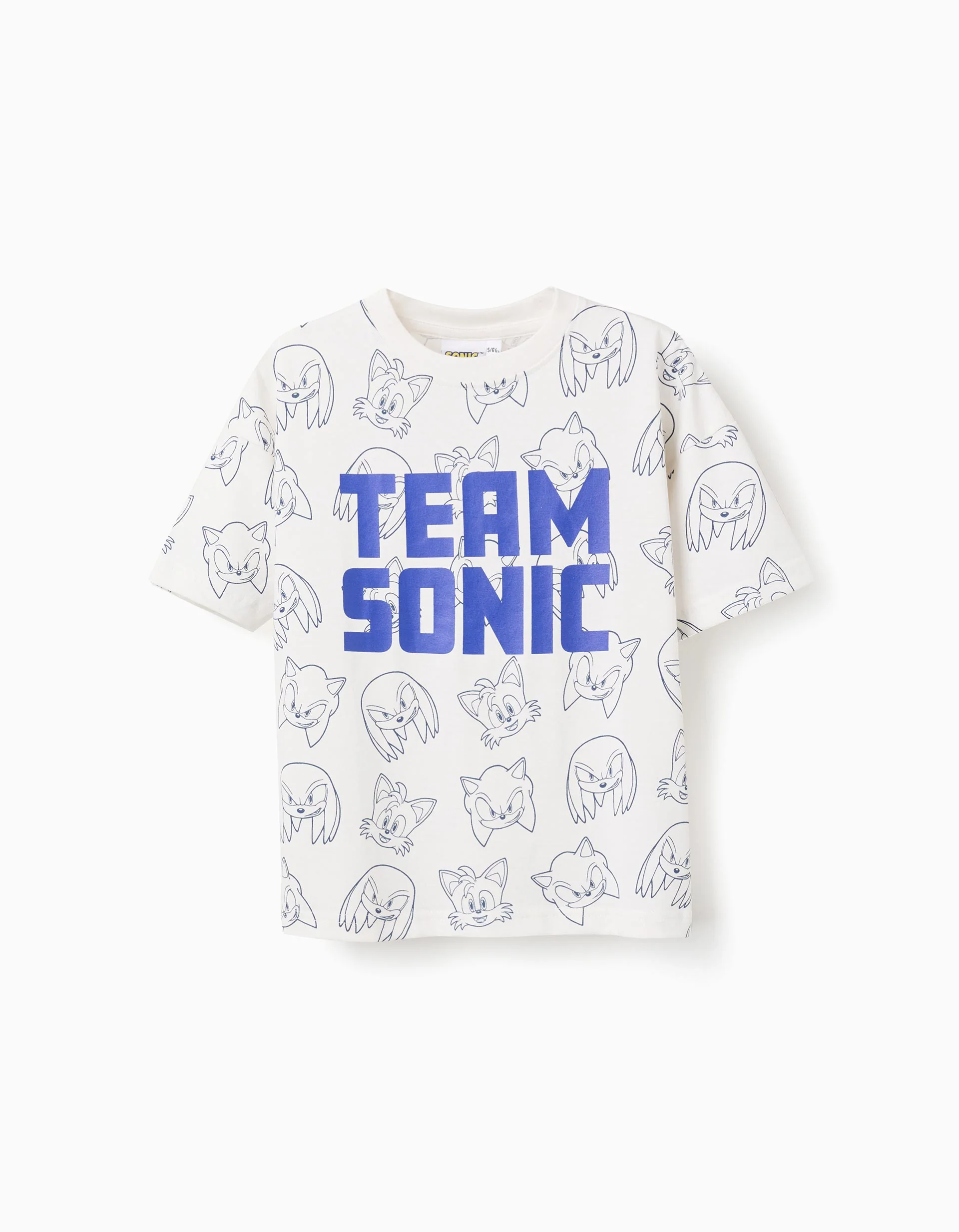 Cotton T-shirt with Team Sonic print for boys, white/blue