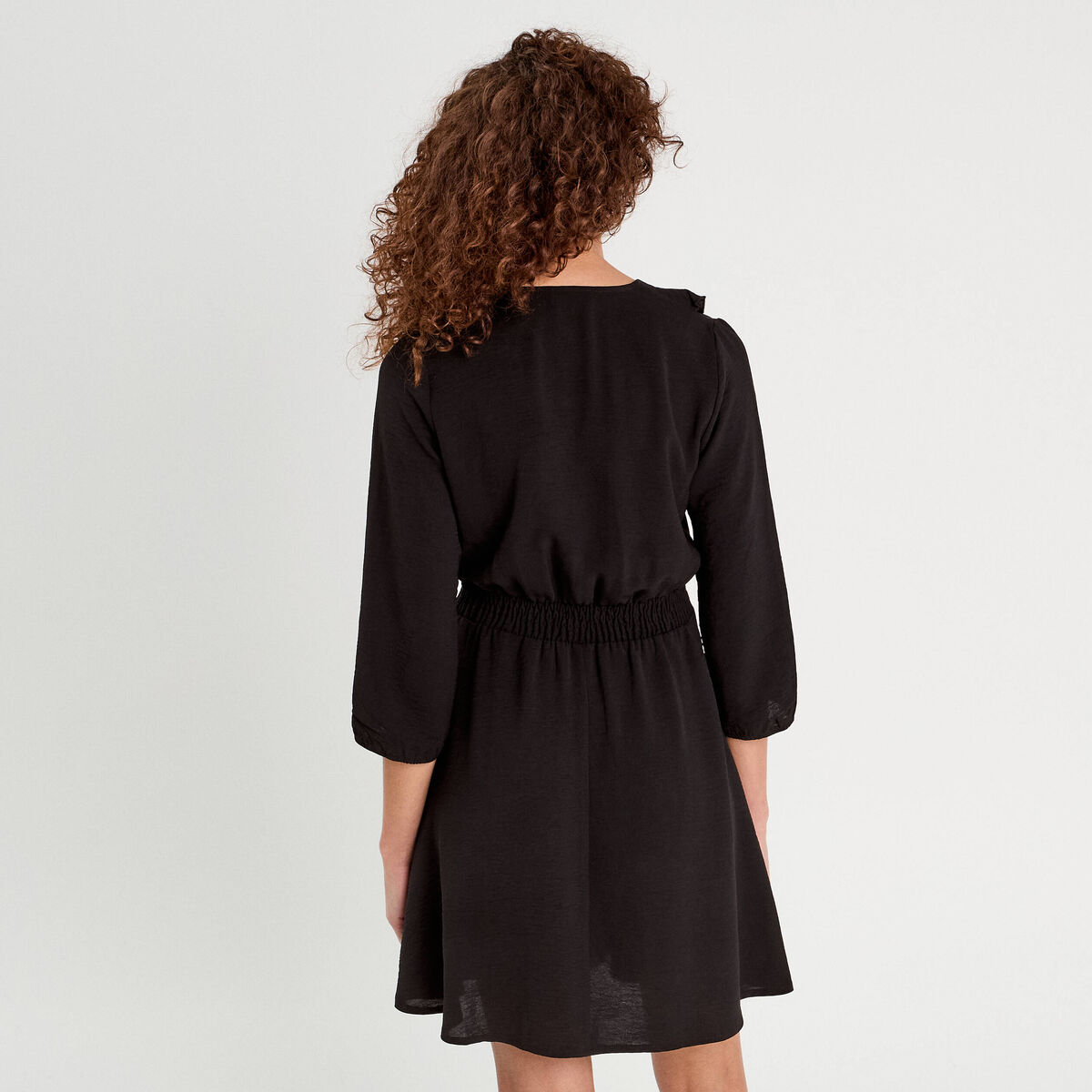 Robe évasée avec volants noir femme