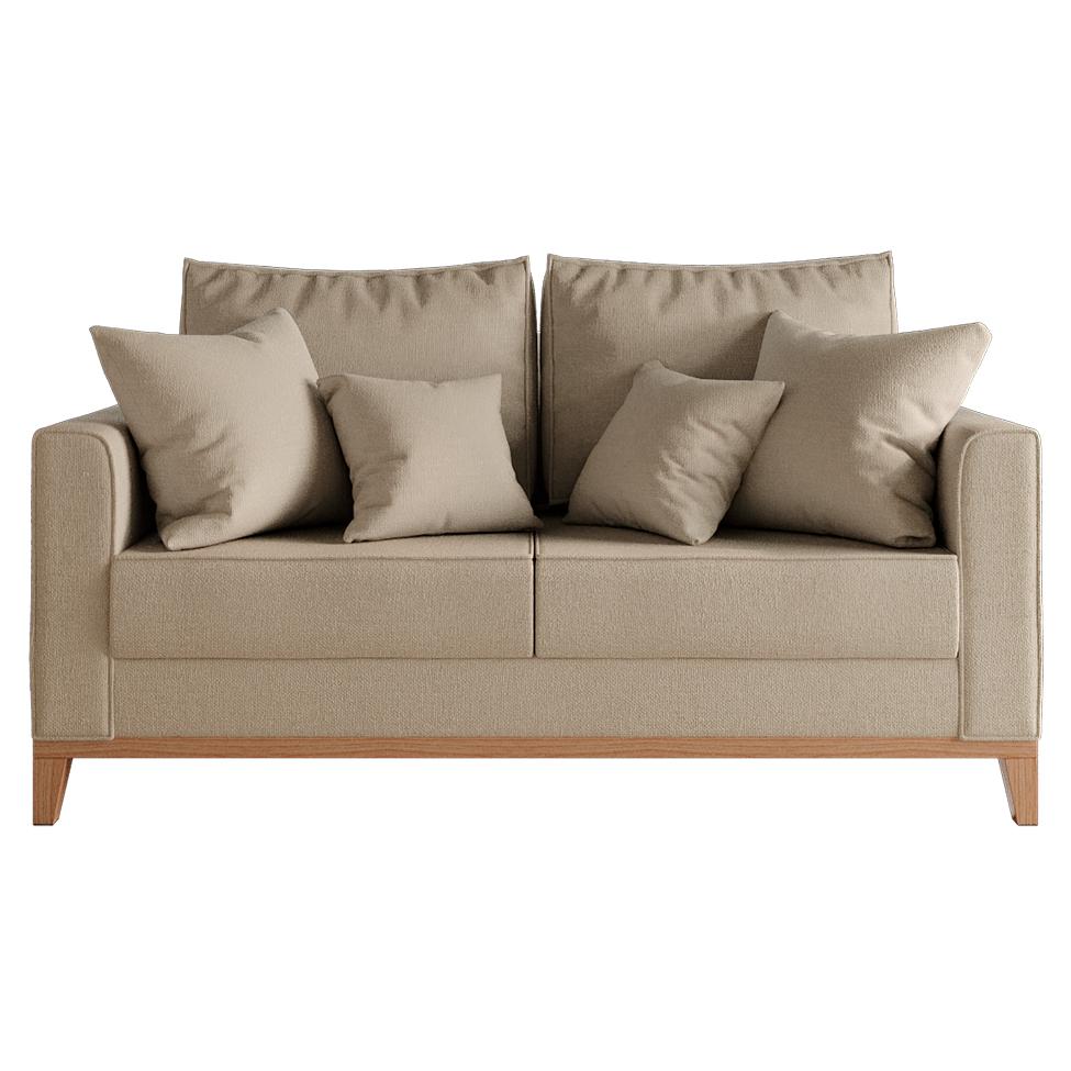 Sofá 2 Lugares Beny Base de Madeira Linho Cotton Bege
