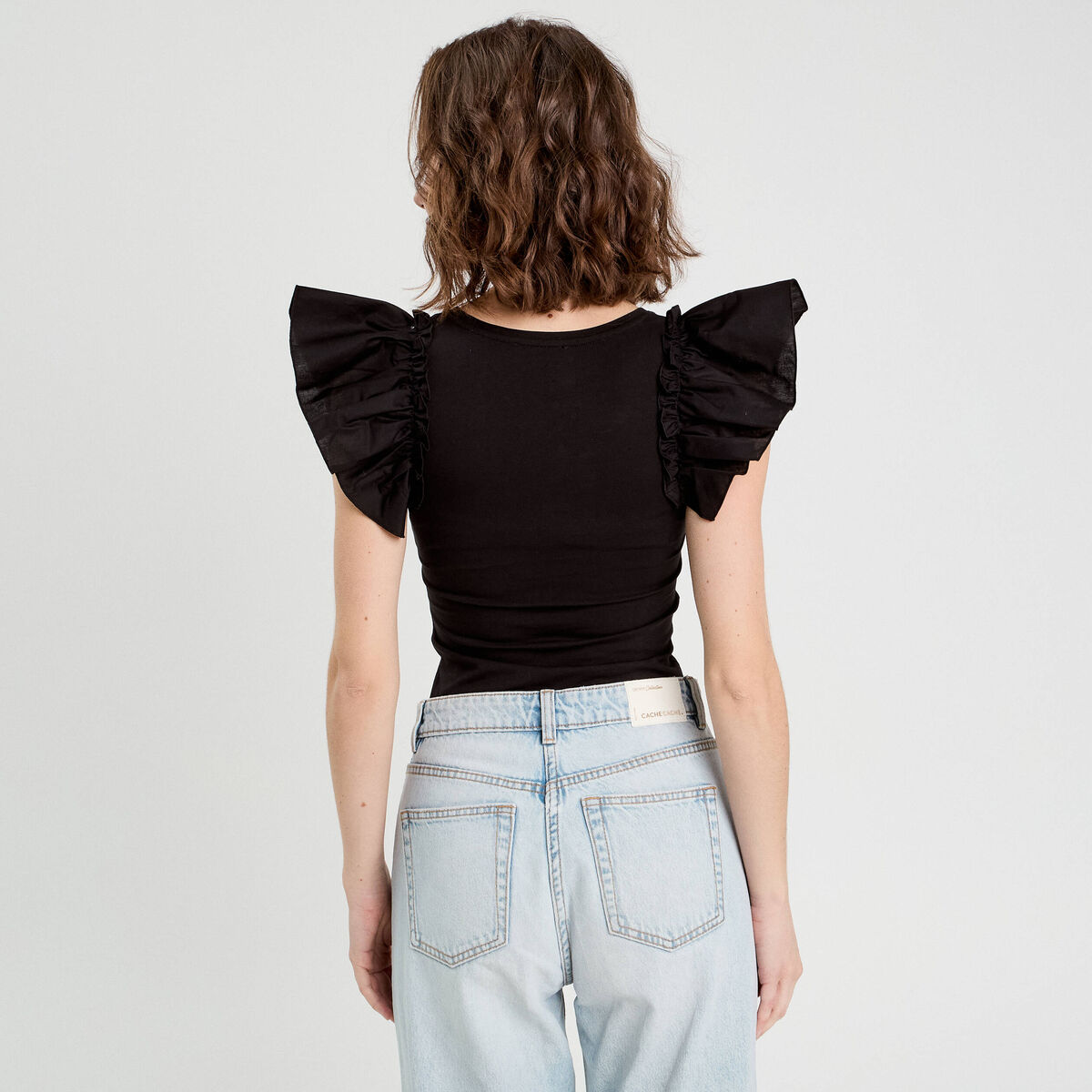 Body manches volants noir femme