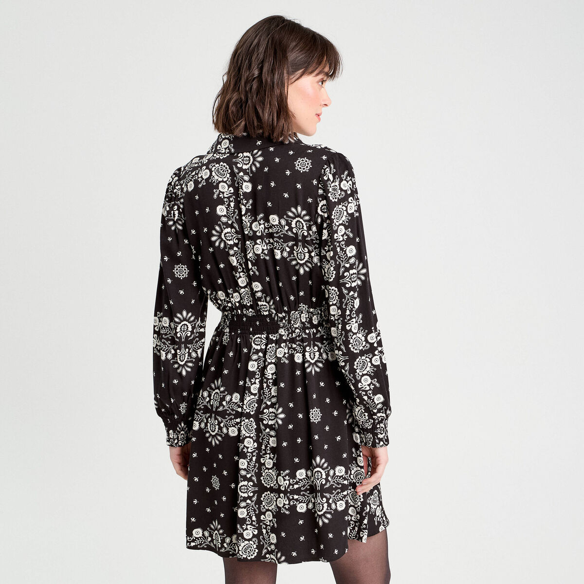 Robe évasée manches longues noir femme