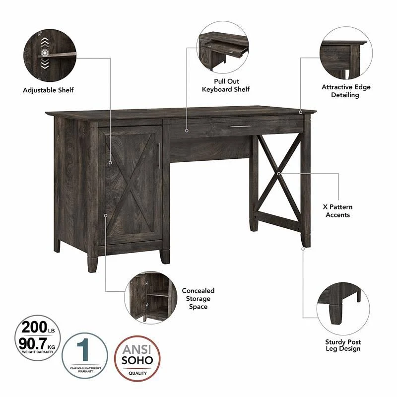 Key West Computer Desk Bush Key West Computer Desk with Lateral File Cabinet in Dark Gray ...