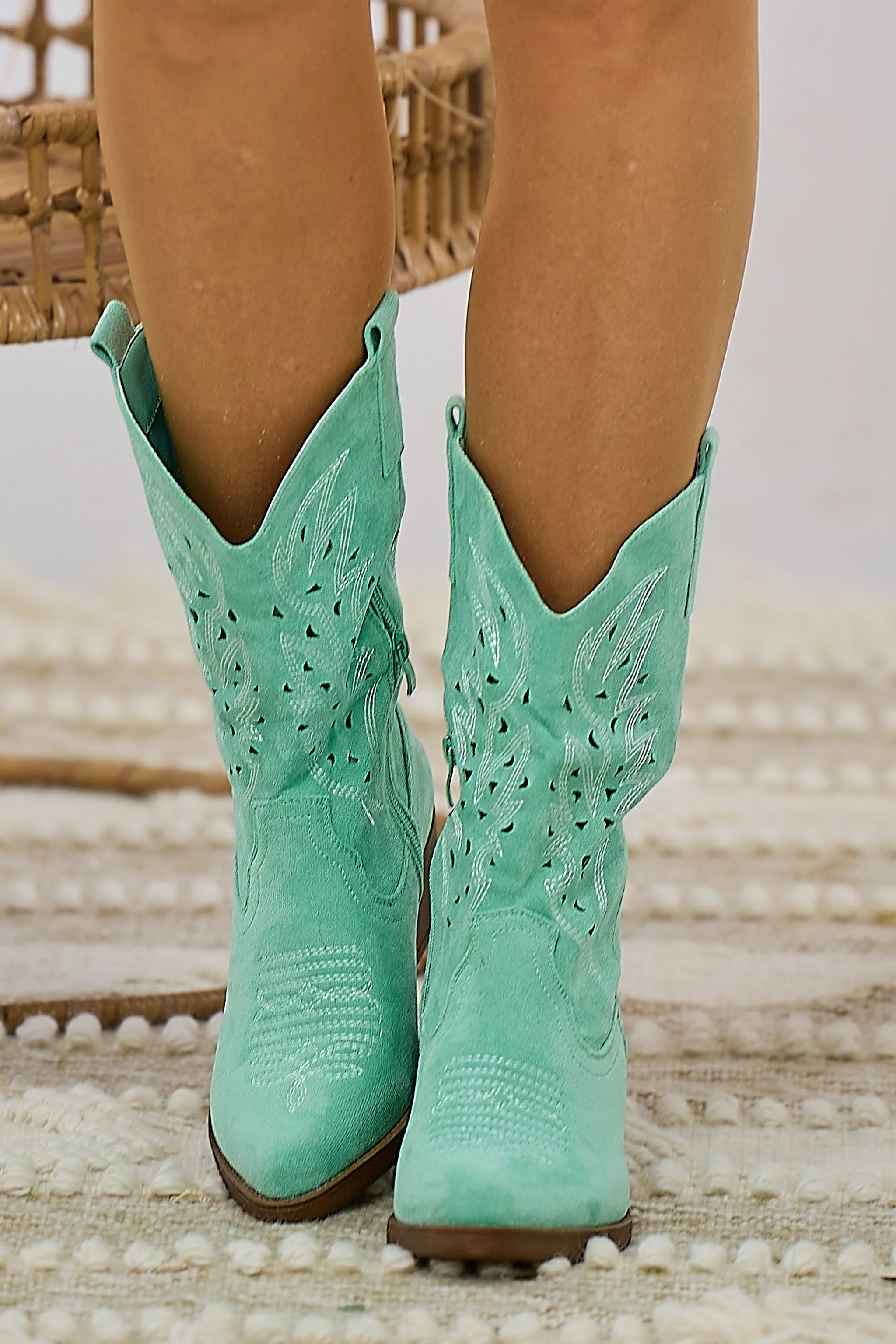 Cowboy-Halbstiefel mit Cut-Outs, mint
