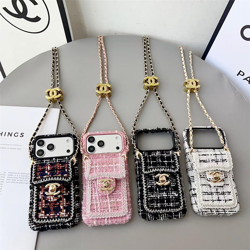 シャネル スマホ ショルダー chanel iphone17/17pro ケース ツイード iphoneケース ハイブランド 女子 iphone16/16pro max ケース ショルダー ブランド 携帯ケース 斜めがけ 背面 収納
