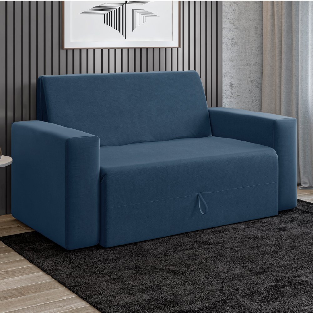 Sofá-cama 2 Lugares Pratik 5000 Mamflex Azul Suede