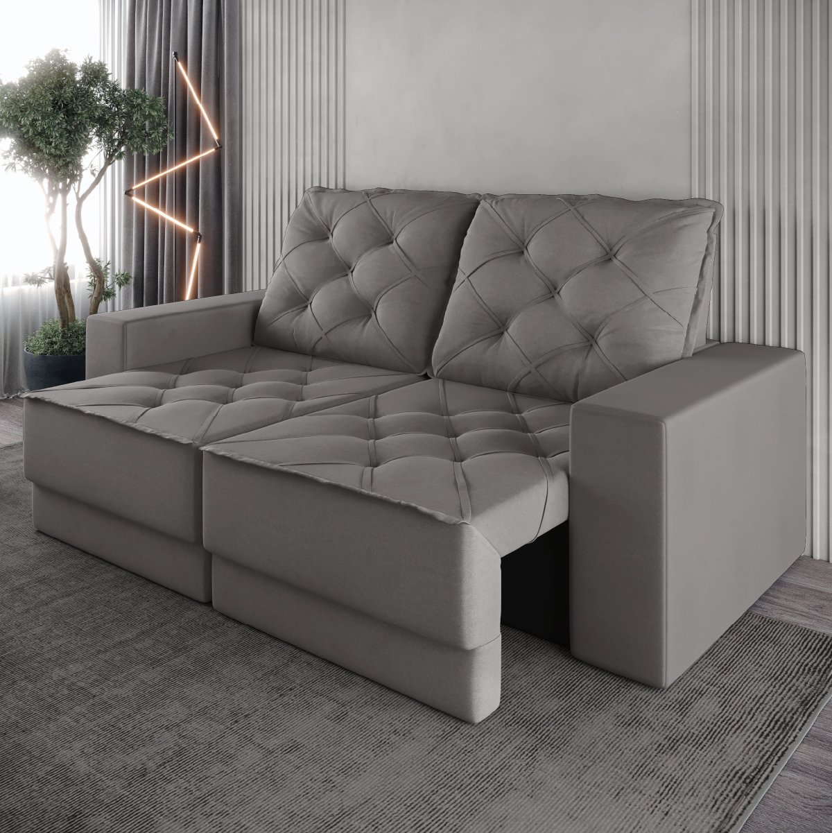 Sofá Retrátil e Reclinável 3 Lugares 1,80m Verona Suede Cinza Mamflex