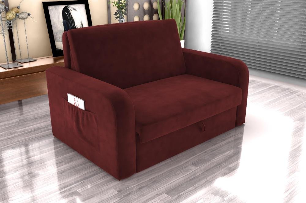 Sofá Cama Daiane 2 Lugares com Baú Veludo Vinho Matrix