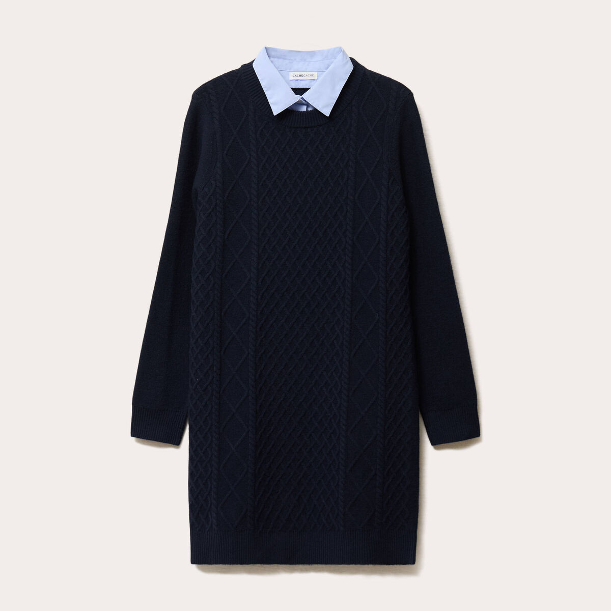 Robe pull col 2-en-1 bleu marine femme