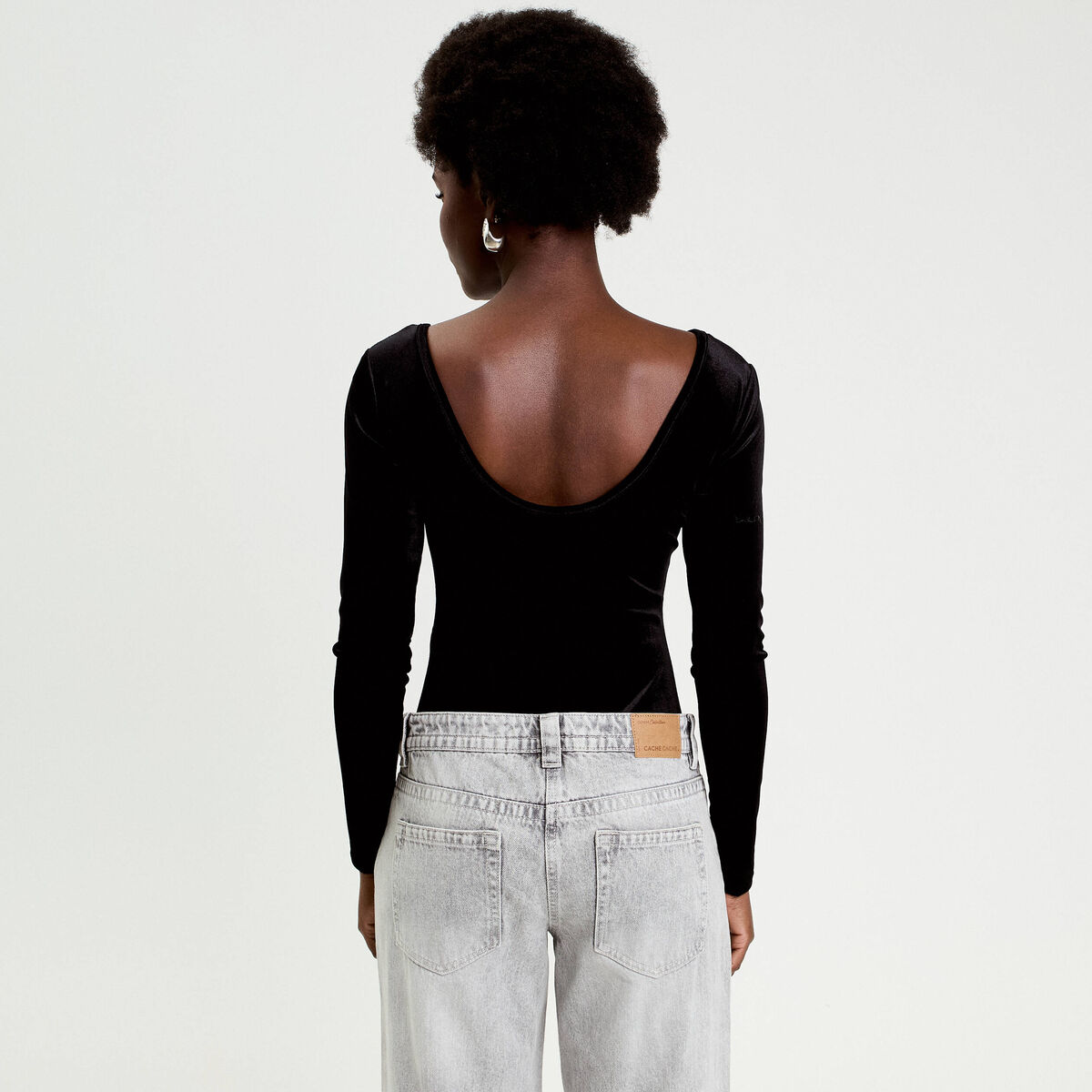 Body en velours décolleté dos noir femme