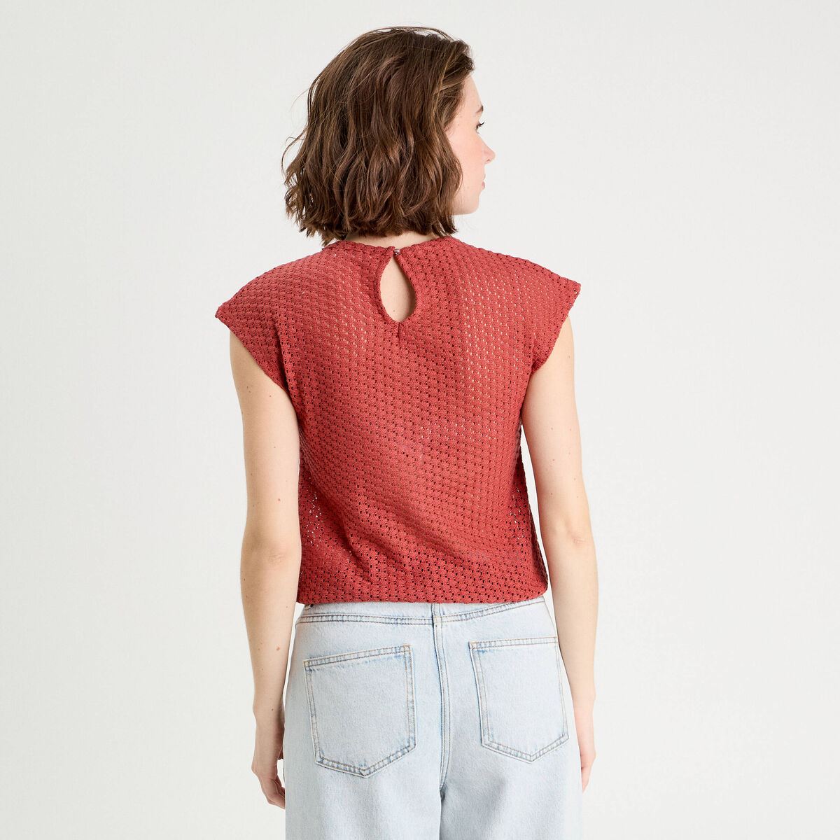 Débardeur ajouré vieux rose femme