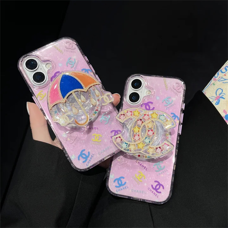 iphone17/17proケース chanelパロディ グリップ 付き iphone16プロマックス ケース スマホケース 可愛い ブランド magsafe ケース かわいい iphone ケース ラメ グリッター