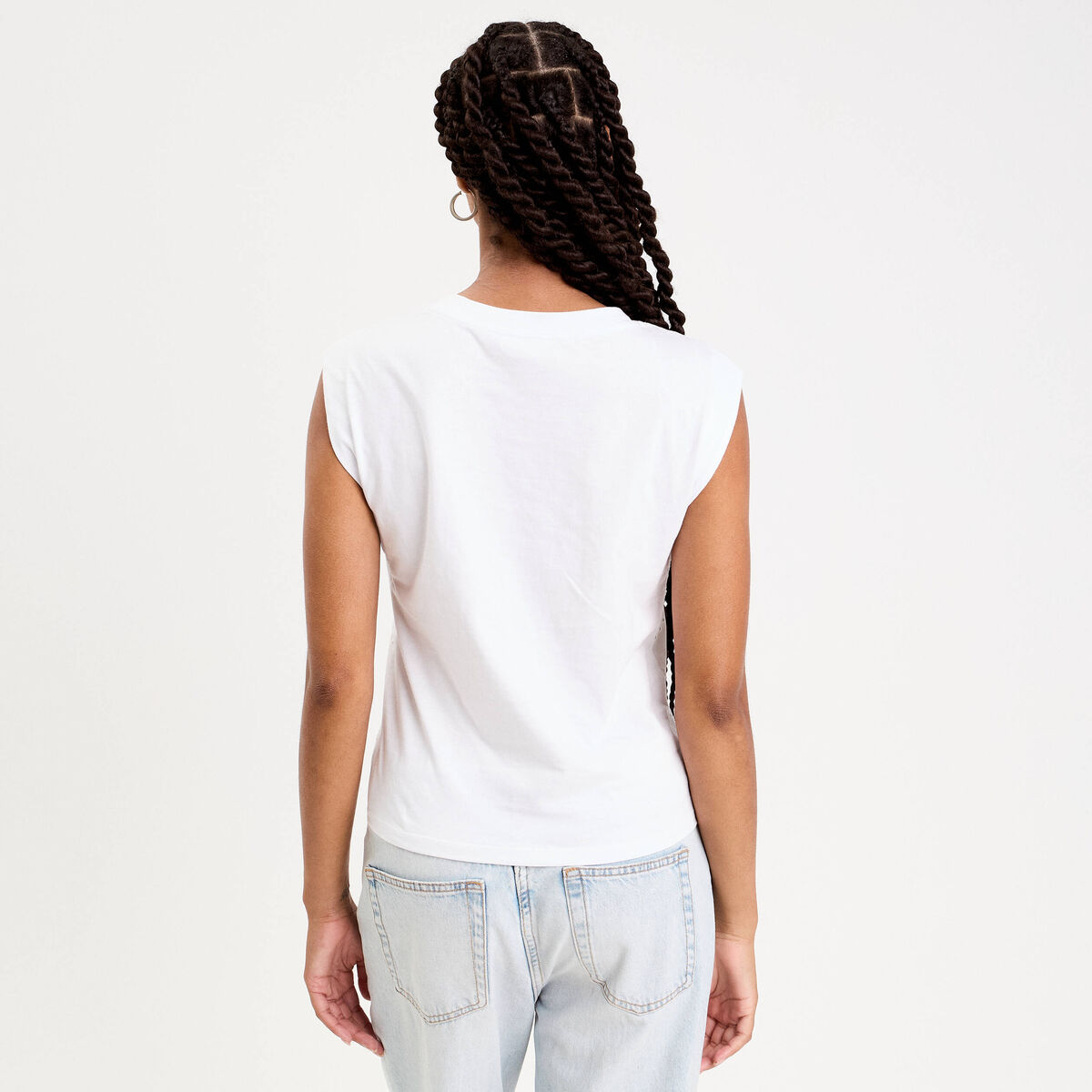 T-shirt sans manches brodé blanc femme