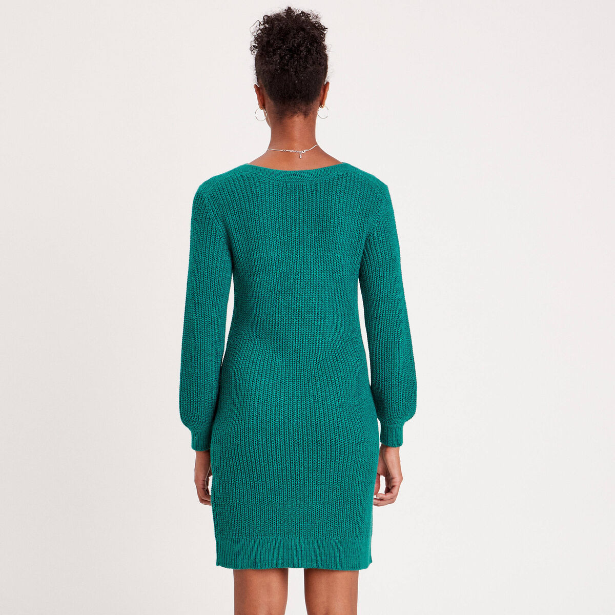 Robe pull droite col rond vert canard femme