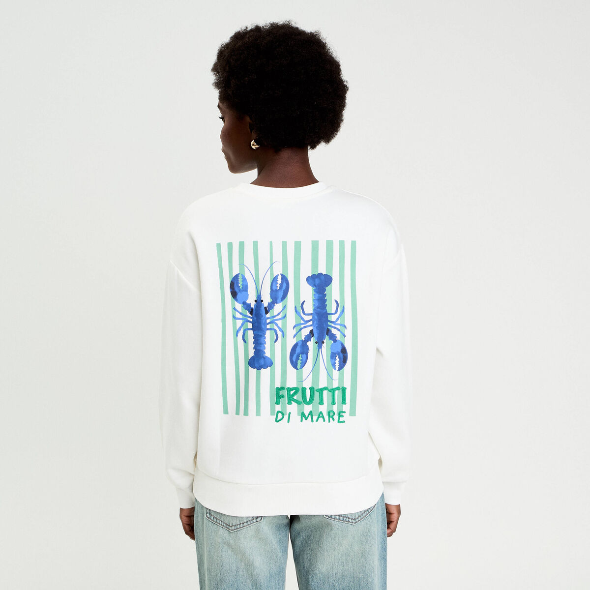 Sweat oversize print dos ecru femme