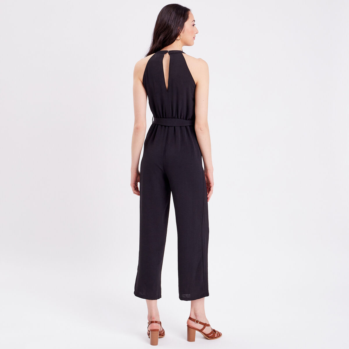 Combinaison pantalon ceinturée noir femme