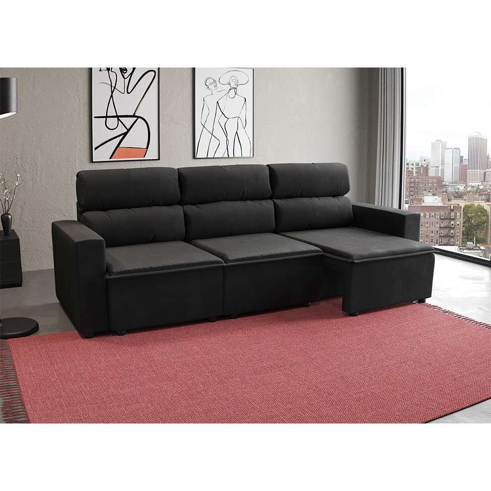 Sofá 3 Lugares Retrátil e Reclinável Hanôver ii Suede Preto 210 cm em Promoção | Ofertas na Americanas