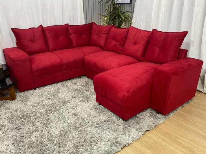 Sofá de Canto C/ Chaise - com 06 Lugares:vermelho