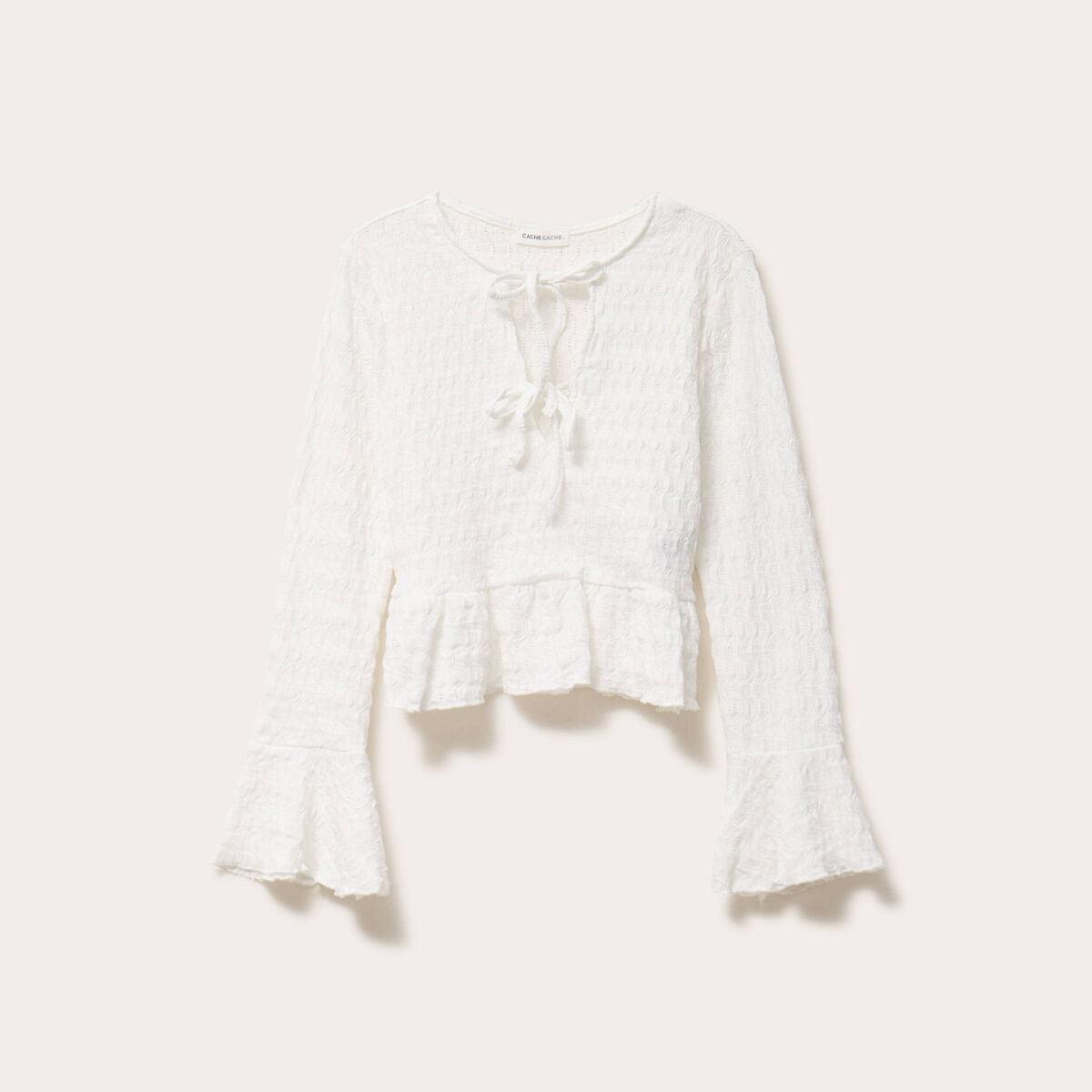 Blouse col rond manches longues ecru femme