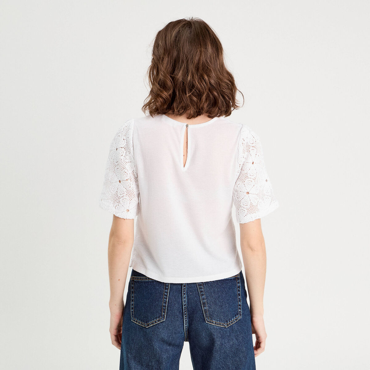 T-shirt dentelle macramé blanc femme