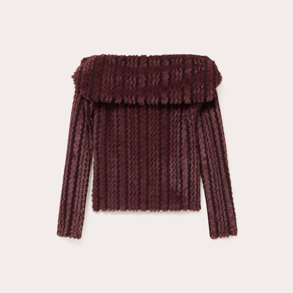 Pull cintré court col bardot rouge foncé femme