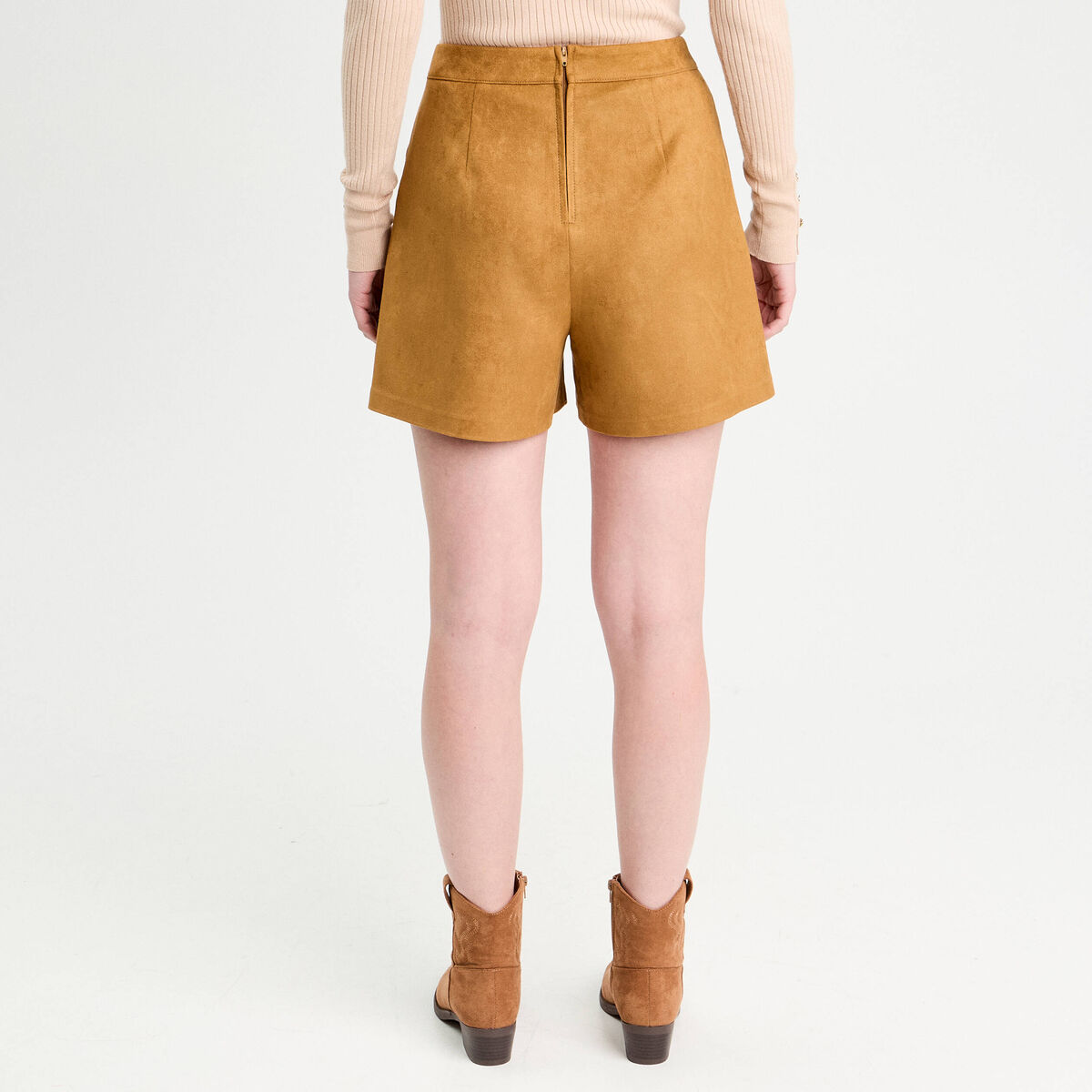 Short droit suédine camel femme