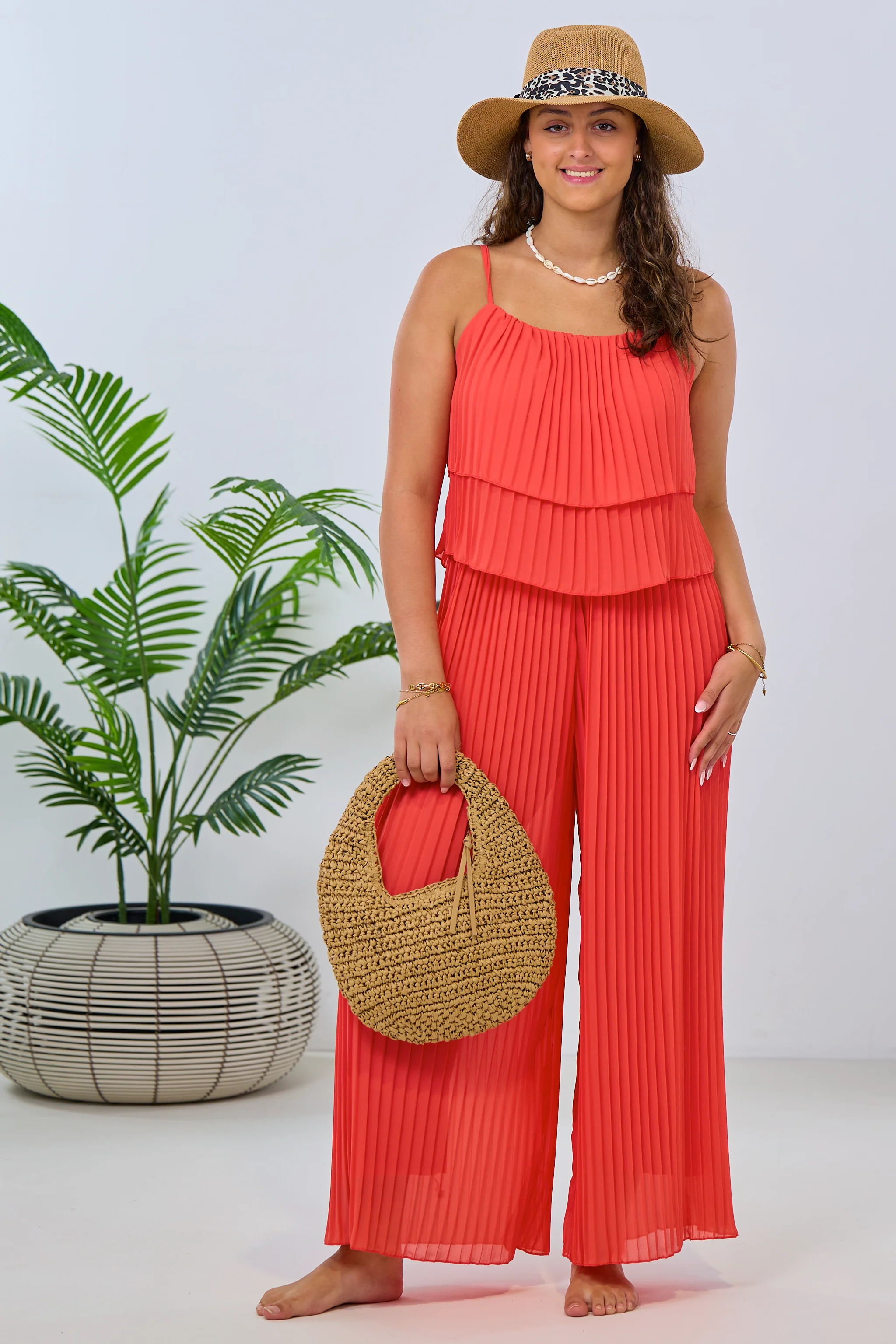 Plissée-Jumpsuit, koralle