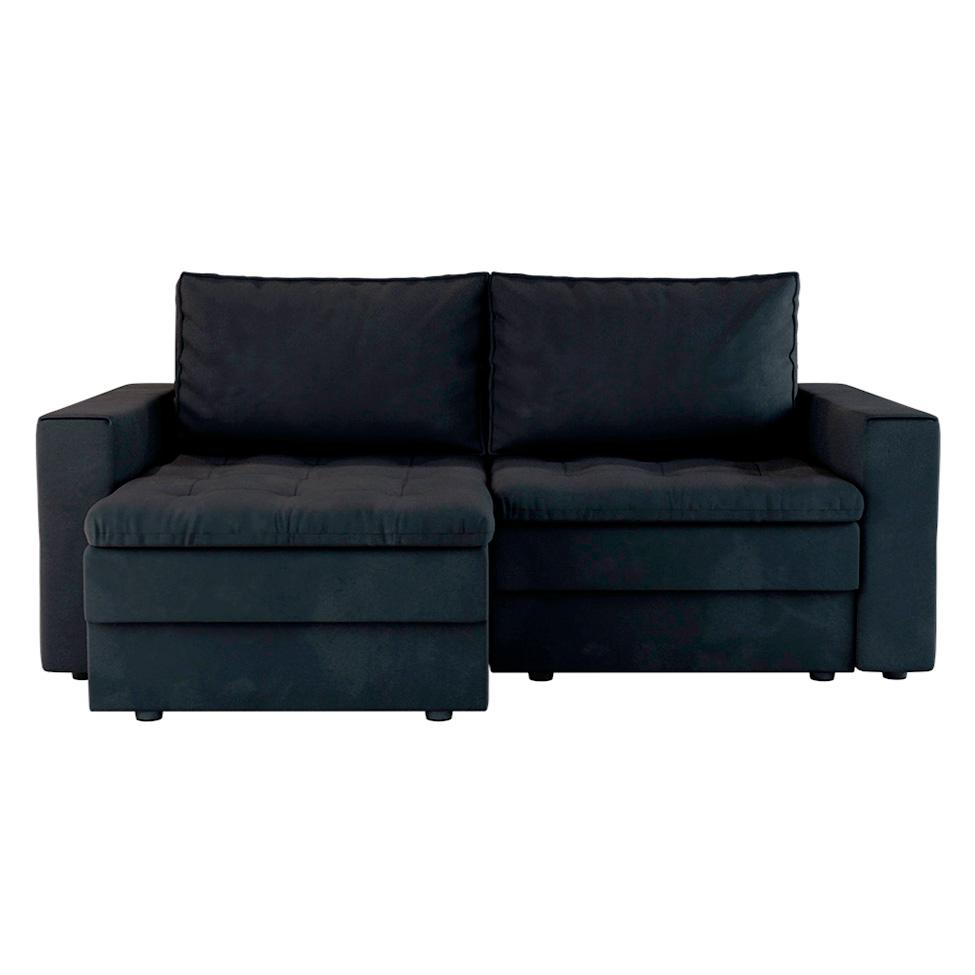Sofá 3 Lugares Retrátil Berna Suede Preto 210 cm