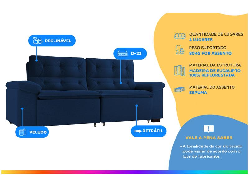Sofá Retrátil Reclinável 4 Lugares Veludo Phormatta Costa Rica SMP