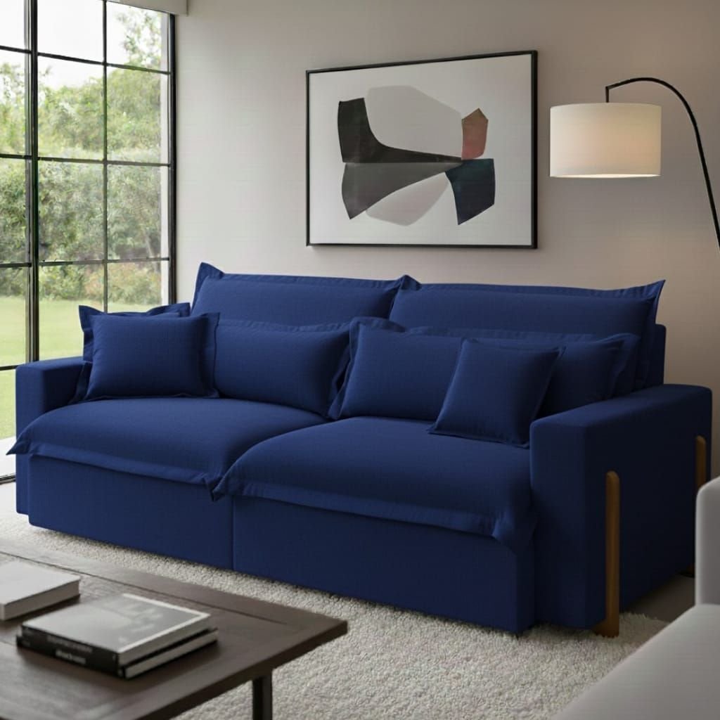 Sofá Retrátil e Reclinável Dubai, Tecido Linho, Molas Ensacadas, 2,10m.