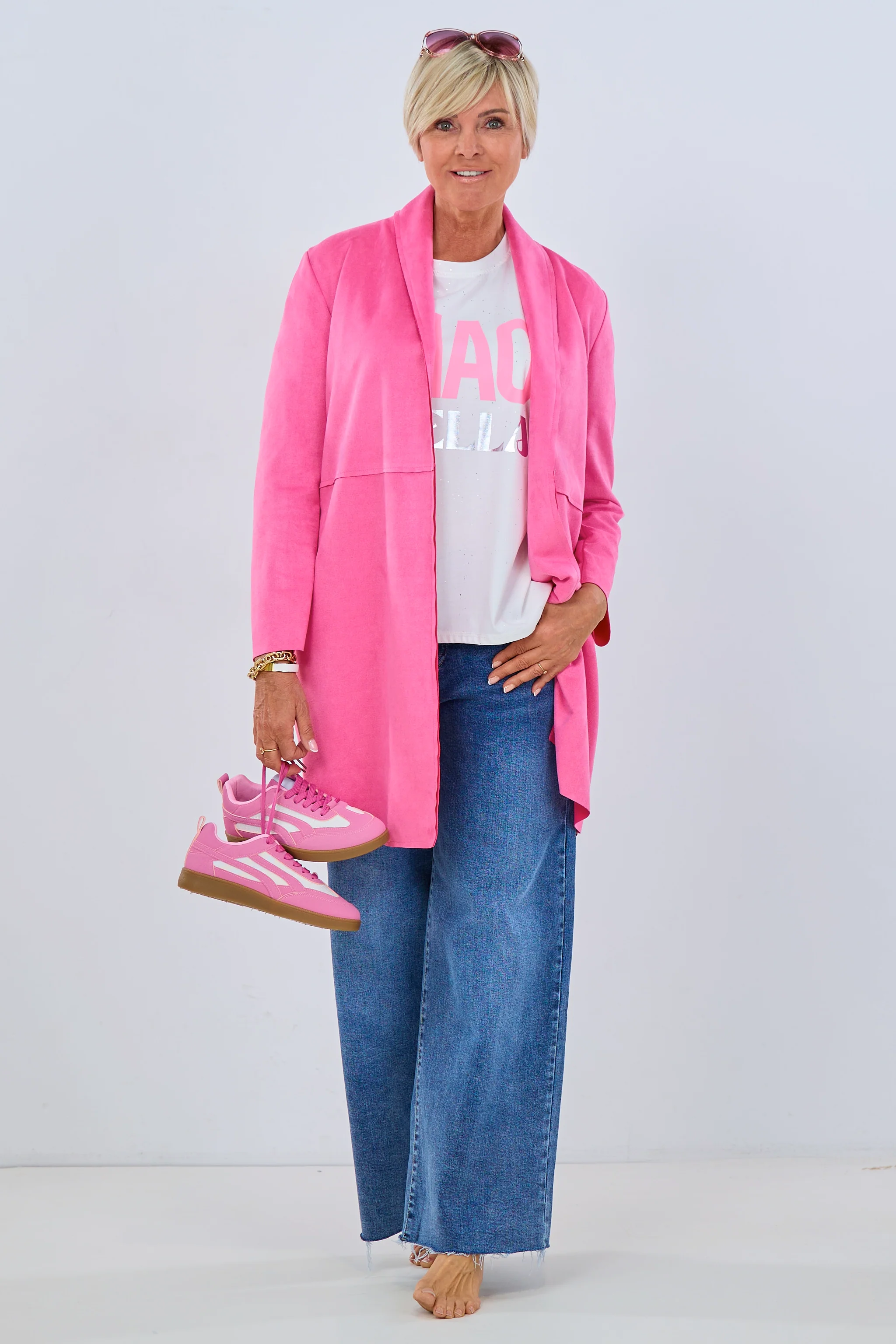 Leichter Mantel mit Reverskragen, pink