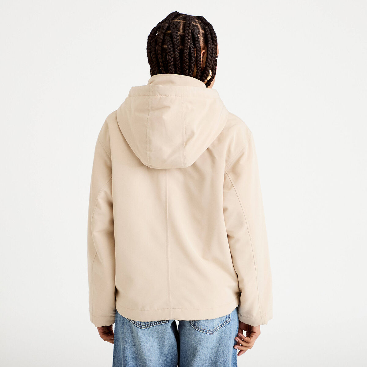 Parka courte à capuche manches longues beige femme