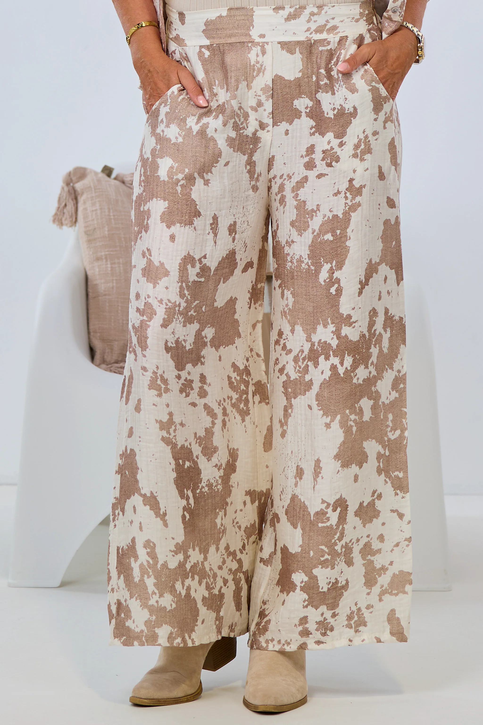 schimmernde Musselin Hose, taupe-creme