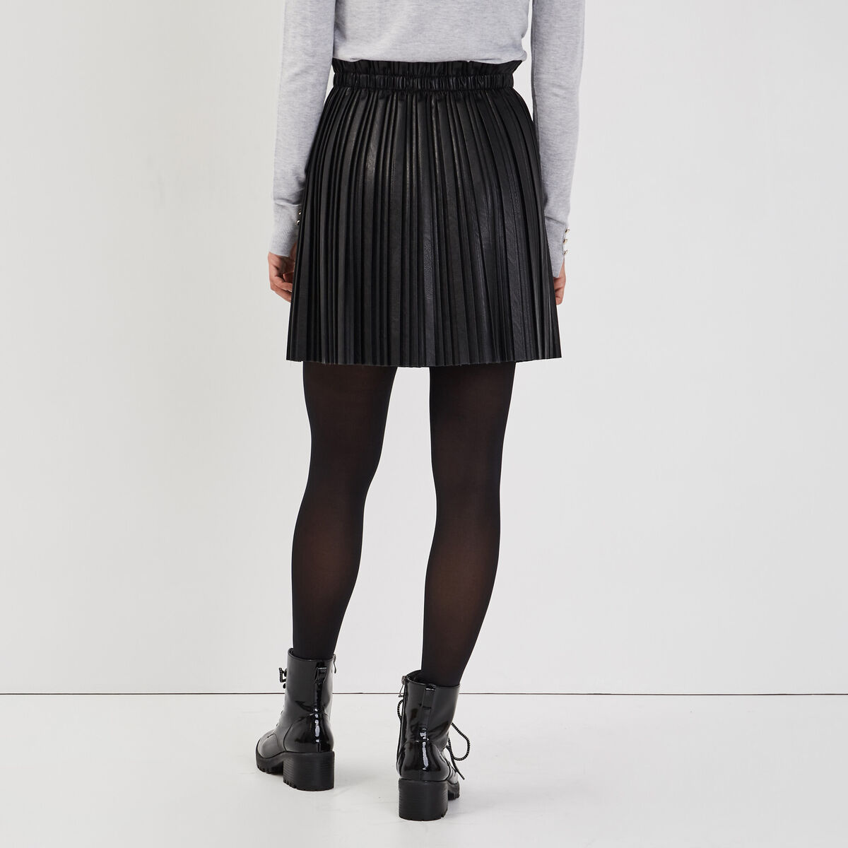 Jupe évasée plissée noir femme