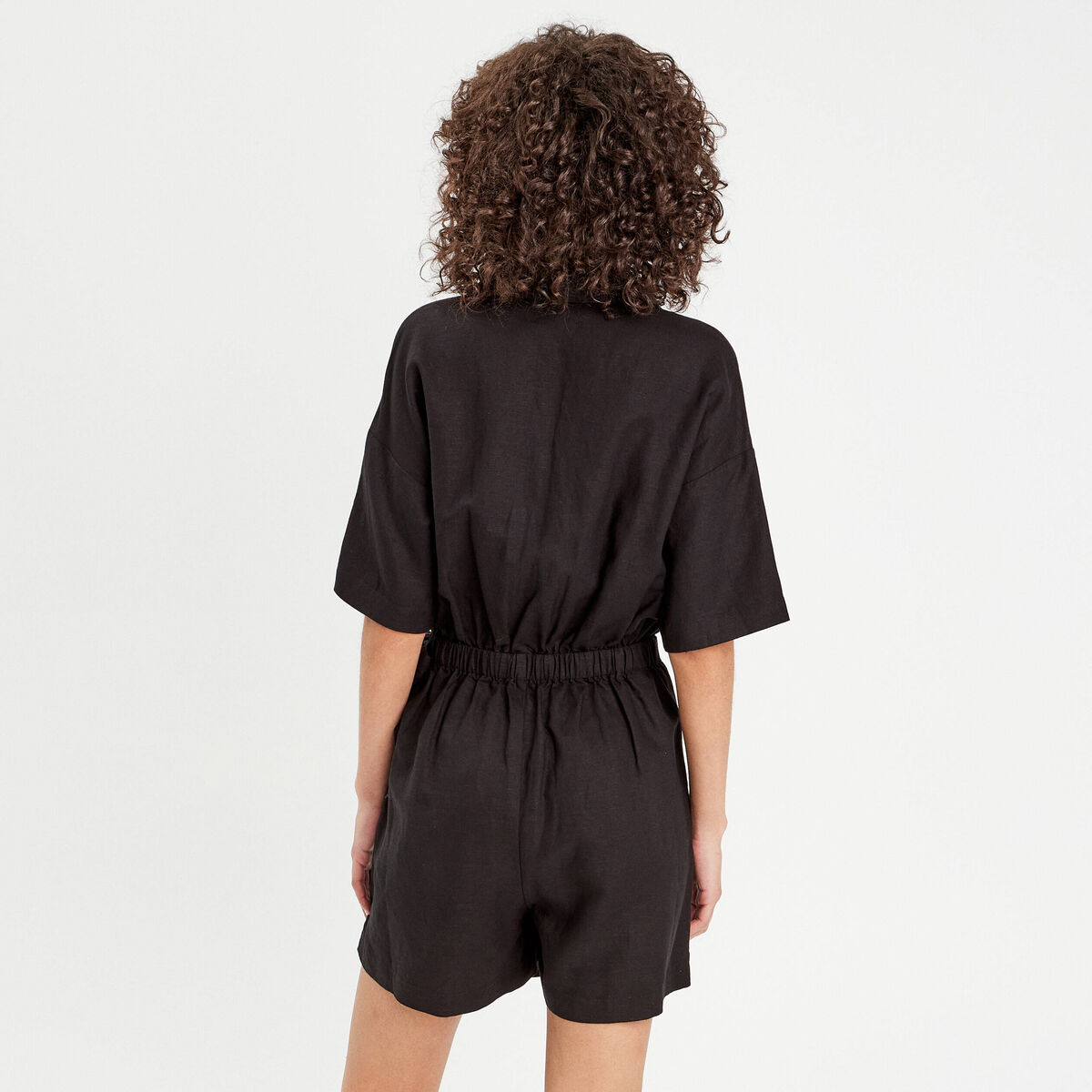 Combishort effet jupe contenant du lin noir femme