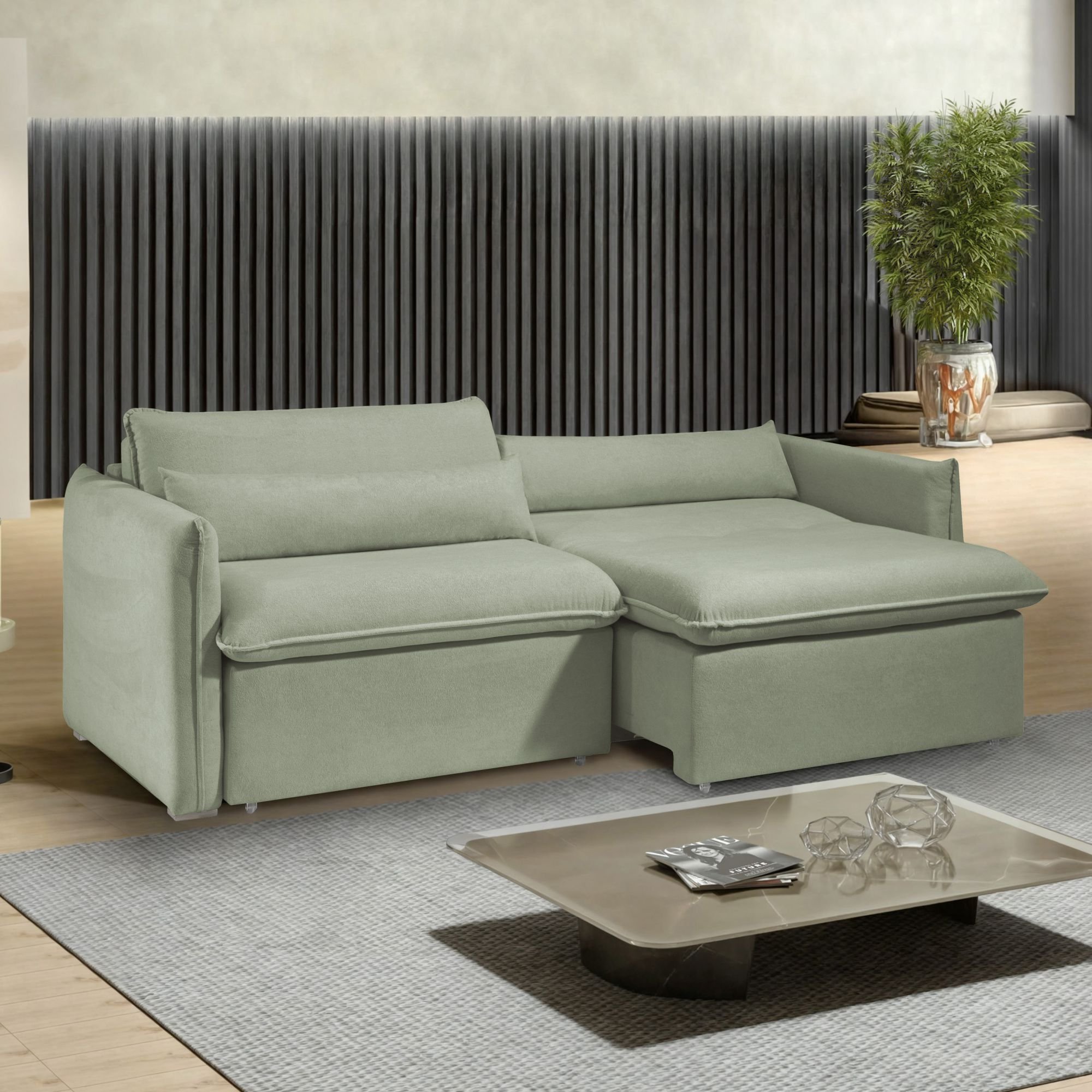 Sofá Cama Retrátil e Reclinável 200cm Aurora Boucle