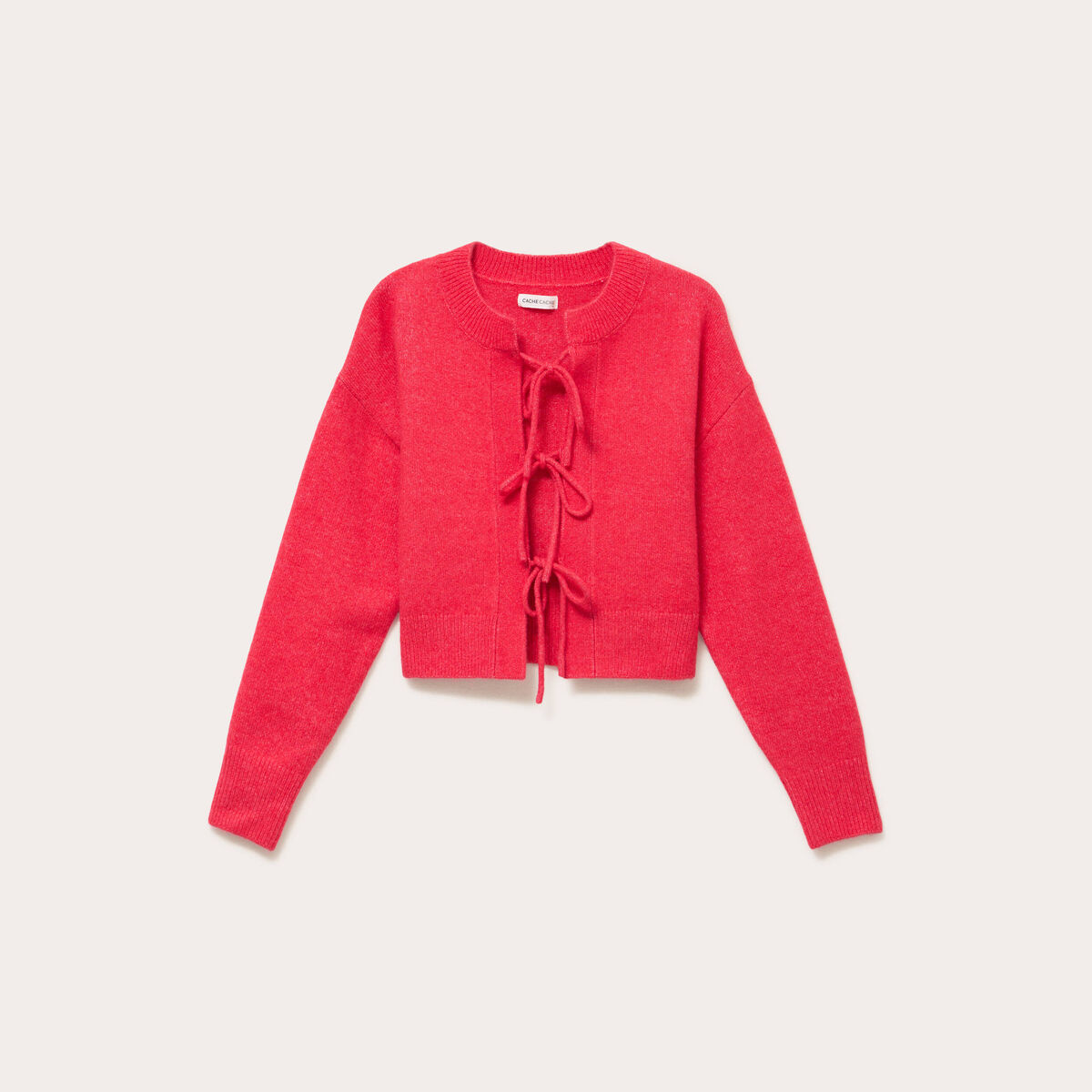 Gilet manches longues noué rouge femme