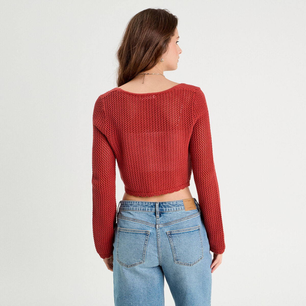 Gilet noué court rouge femme