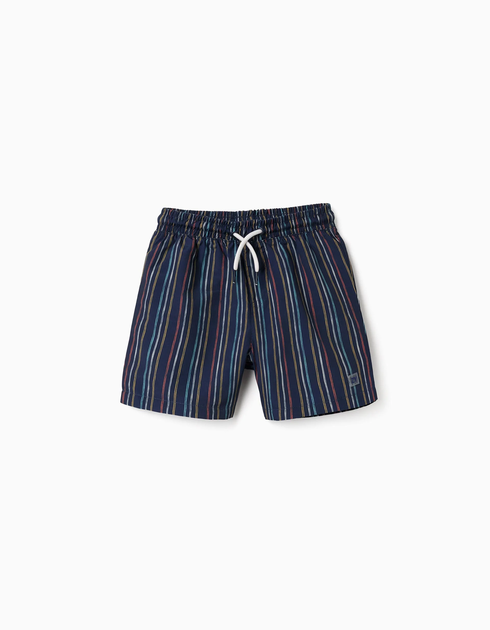 Striped swim shorts with drawstring for boys, multicolour