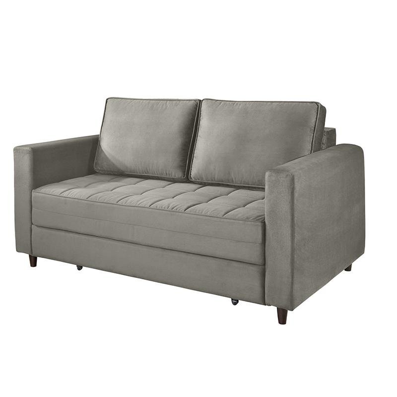 Sofá Cama Belize 2 Lugares Com Pés de Madeira e Rodízios Cinza
