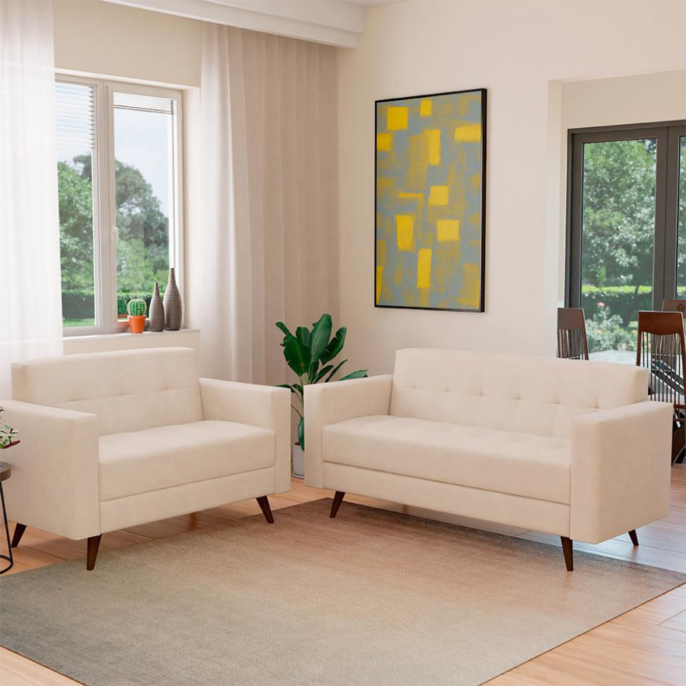 Conjunto de Sofá 2 e 3 Lugares Vitrola Suede Bege
