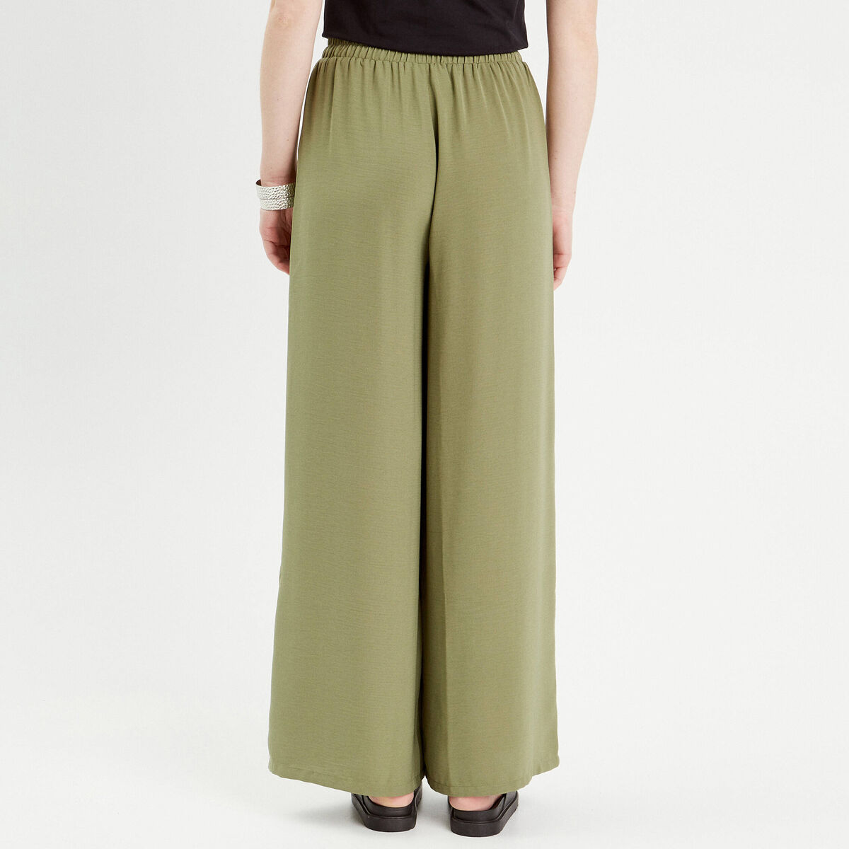 Pantalon large fluide vert kaki femme