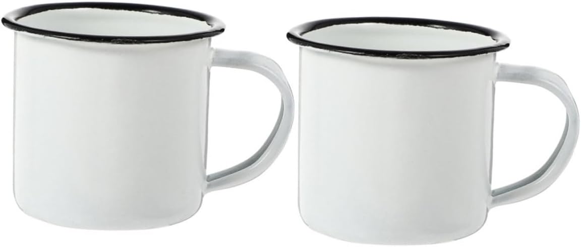 2-Piece White Enamel Water Cup Set 4Oz Thickened Vintage Retro Iron Mugs for Kitchen Dining Coffee Tea