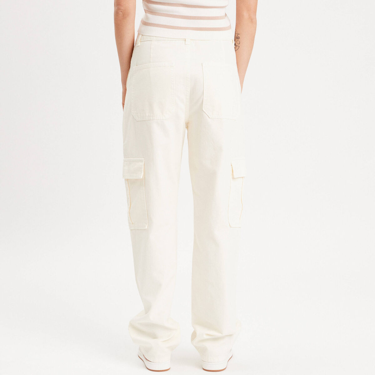 Pantalon large cargo ecru femme