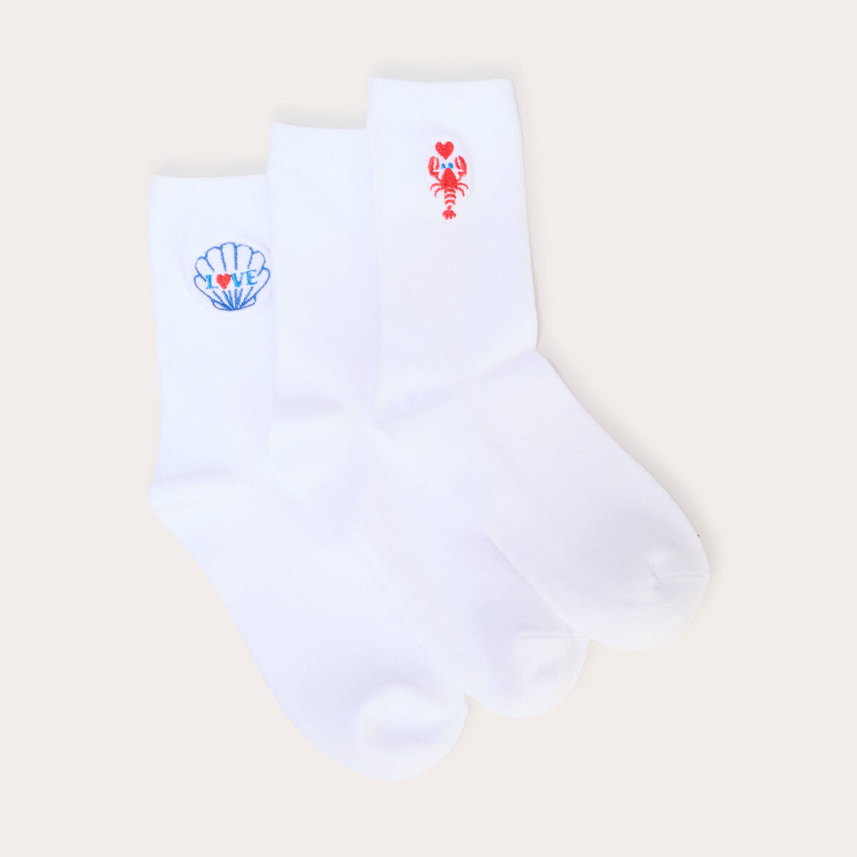 Lot de 3 paires de chaussettes fantaisie ecru femme