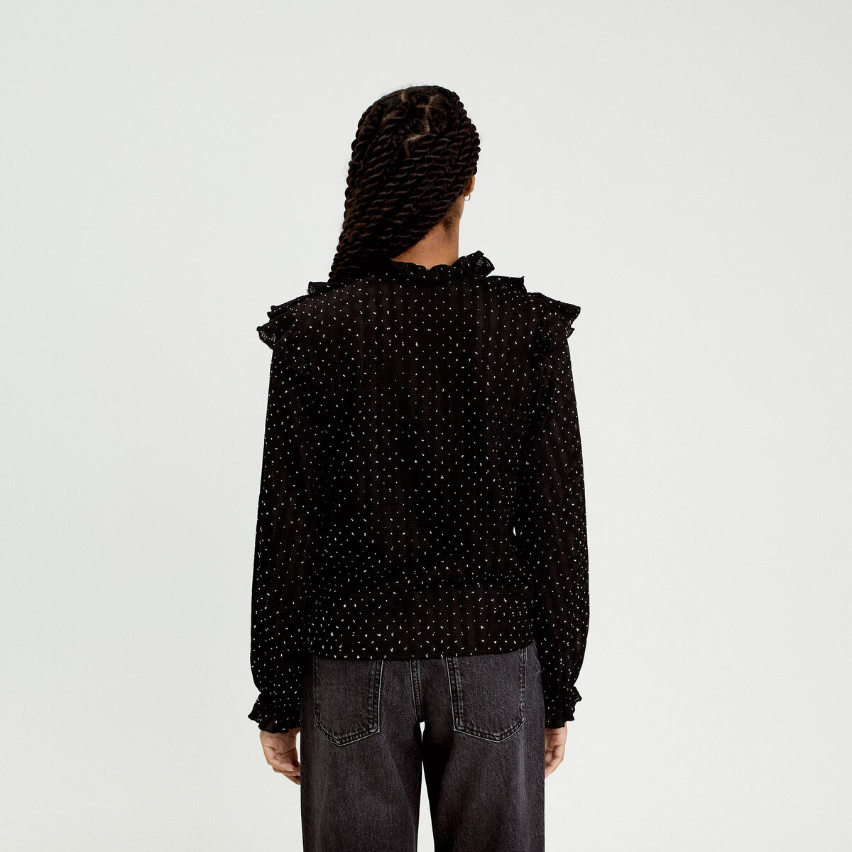 Blouse à volants noir femme