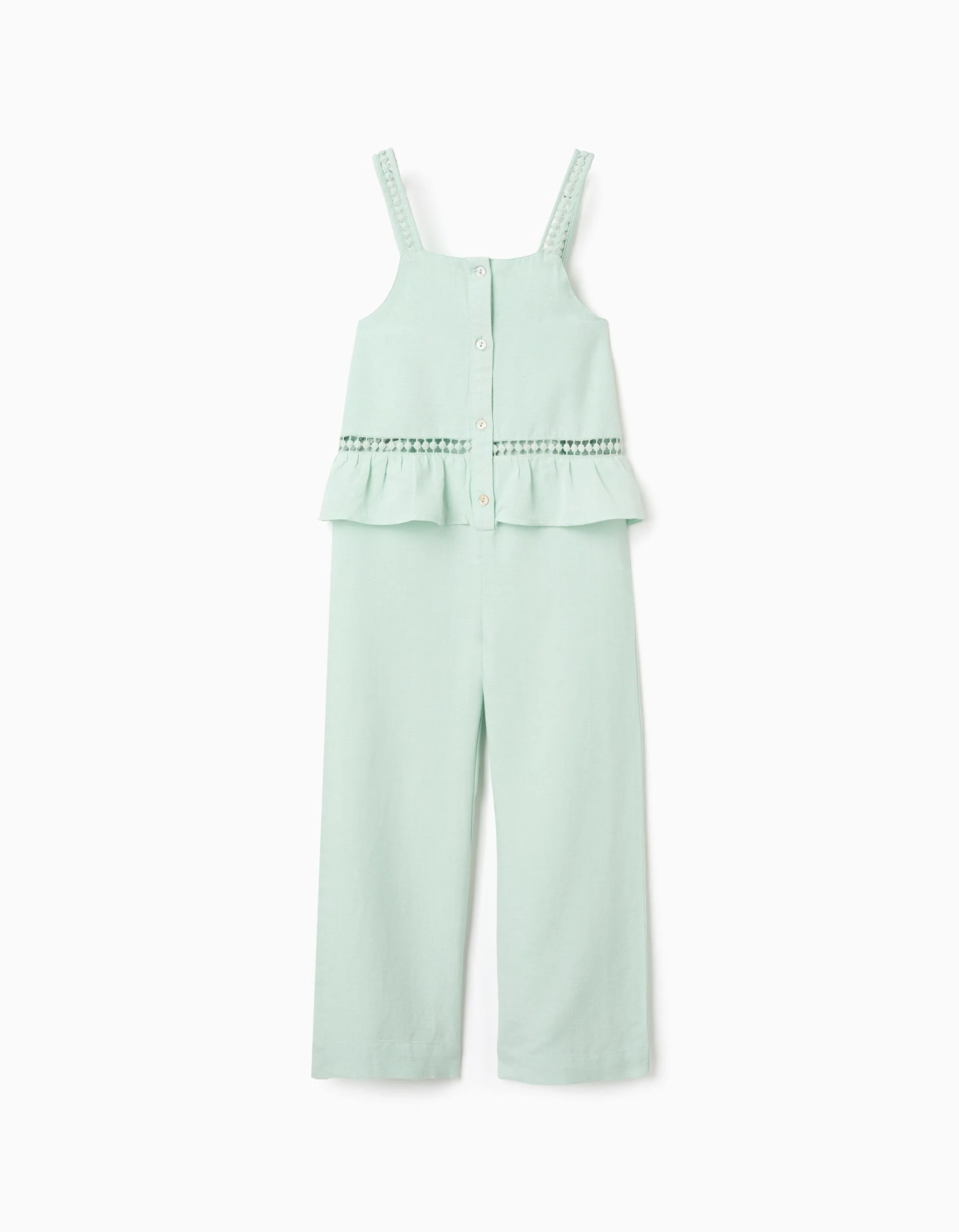 Sleeveless jumpsuit in cotton and linen for girls, light green
