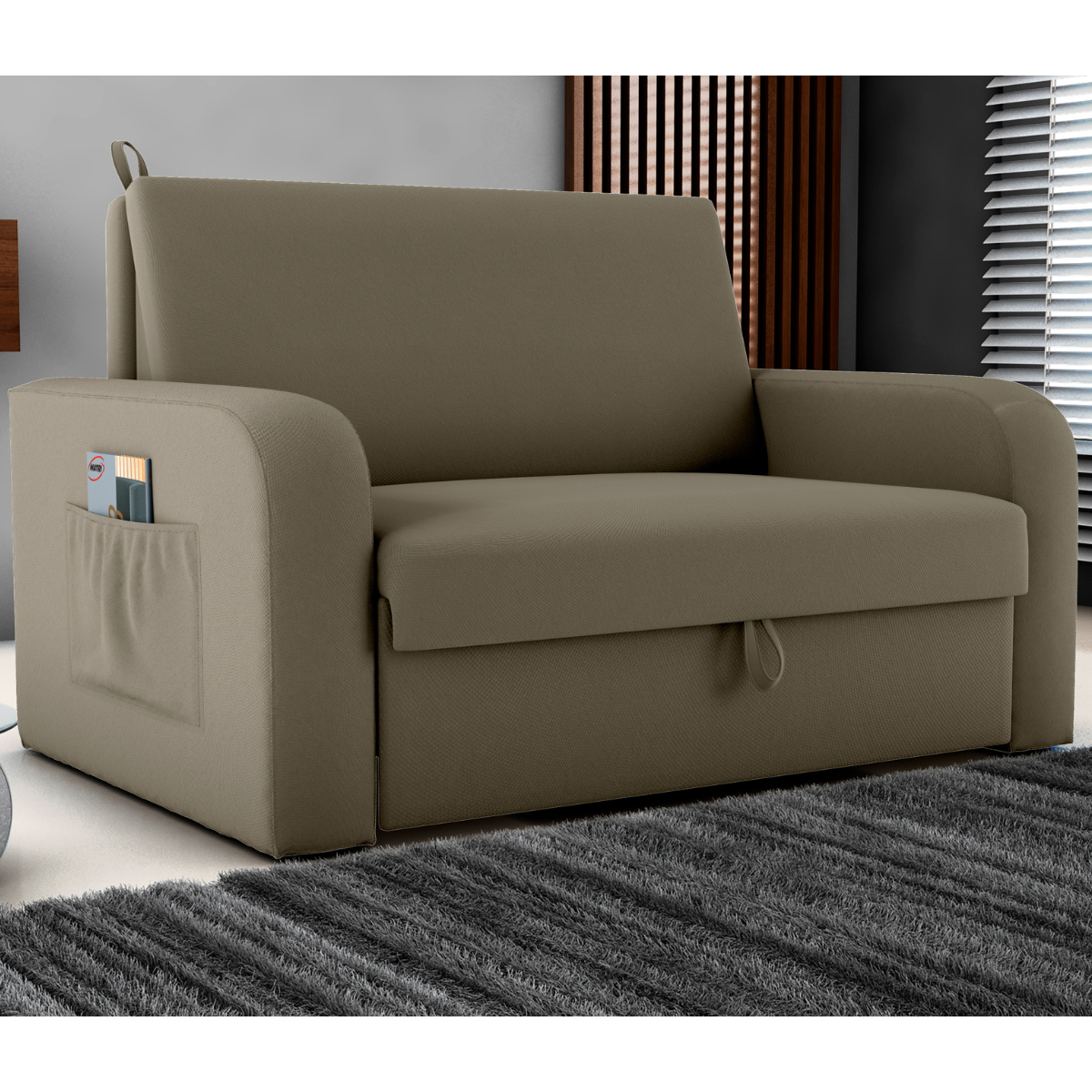 Sofá Cama com Baú 2 Lugares Raheny Veludo Maserati Cappuccino