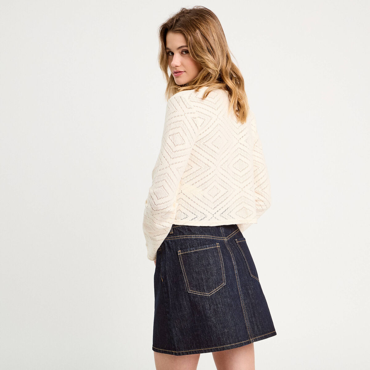 Gilet ajouré noué ecru femme