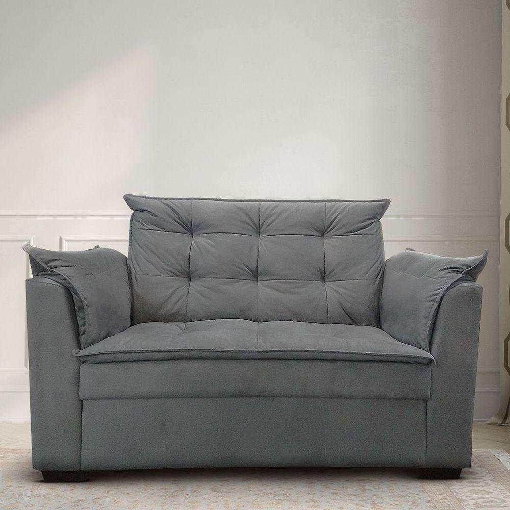 Sofá 2 Lugares para Sala Moderno Confortável Ágata Suede Cinza