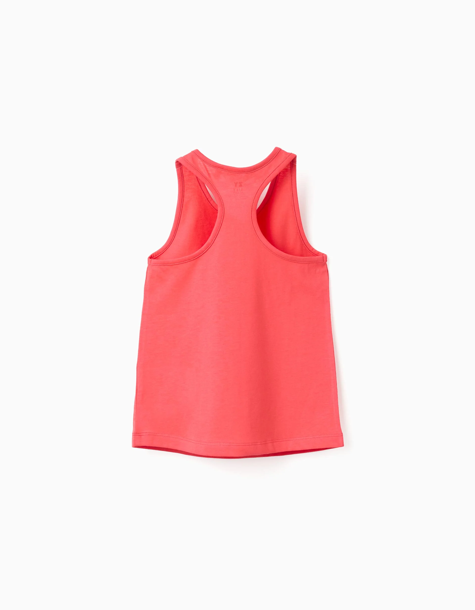 Pack of 2 cotton tank tops with beach prints for girls, coral/blue